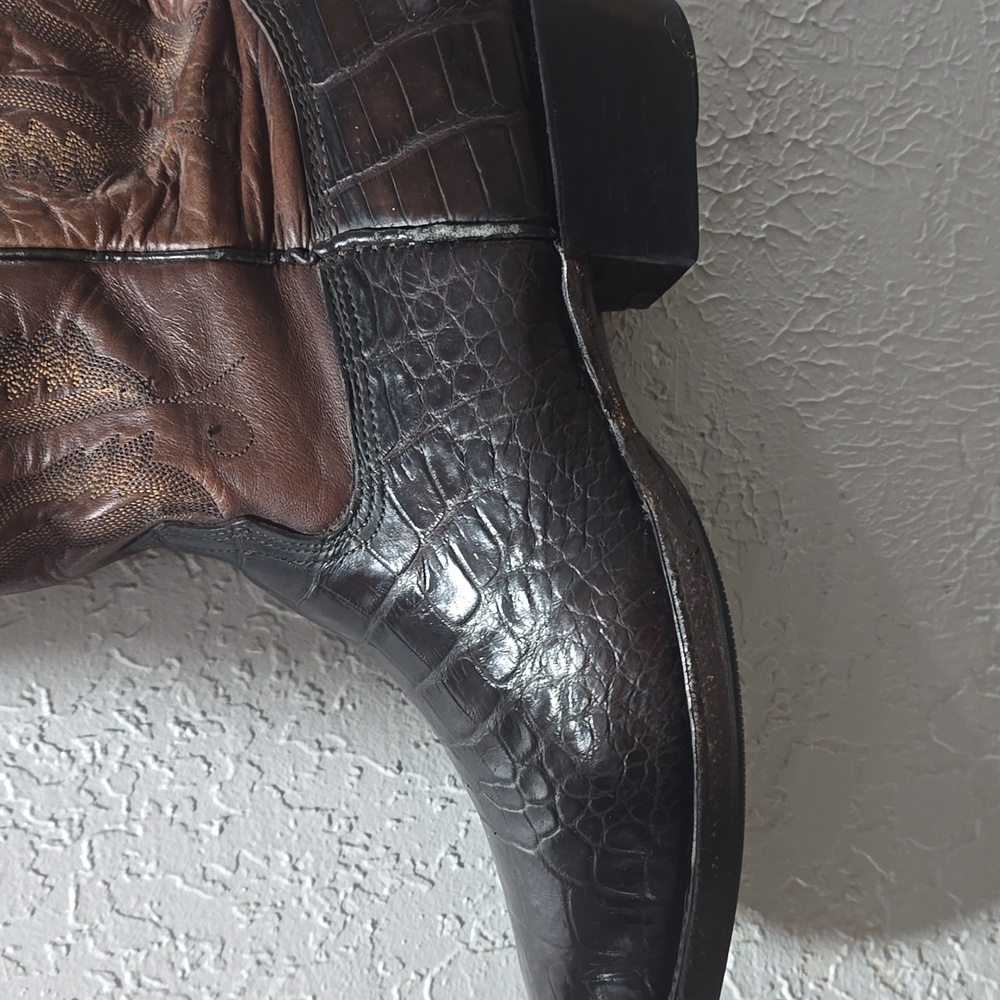 Vintage Exotic Alligator Brown Cowboy Western Boots Premium Leather-Larry Mahan - Picture 9 of 14
